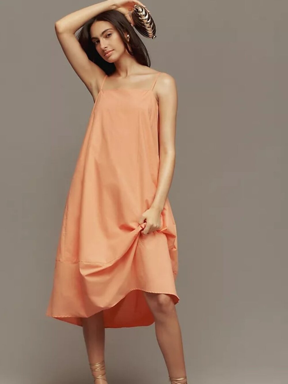 Self Contrast Bare Sleeveless Barrel Orange Midi Dress XL